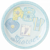 8 Platos Baby Shower azul 23 cm 